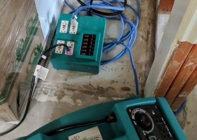 Water damage restoration equipment in a home interior